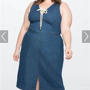 Eloquii Tie Front Denim Midi Dress